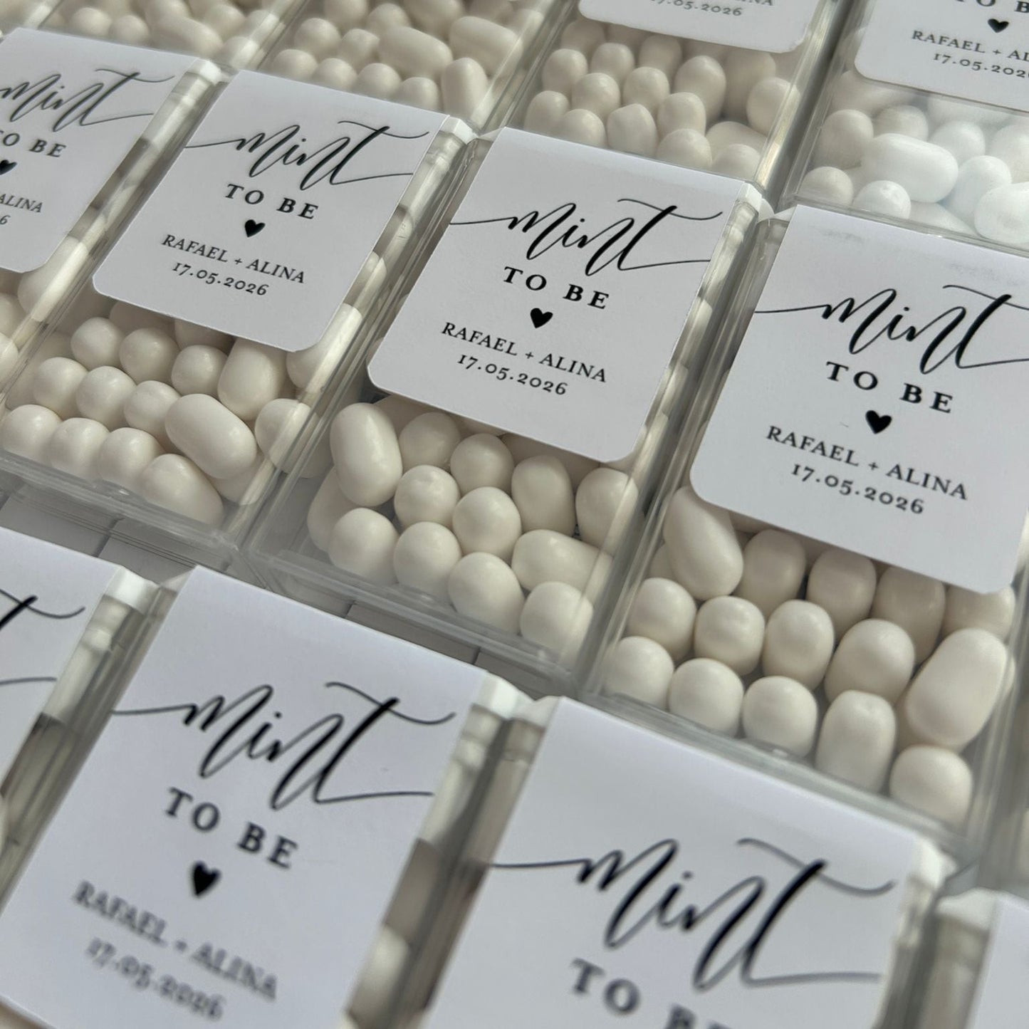 Mărturii „Mint To Be” personalizate pentru nuntă 🍬
